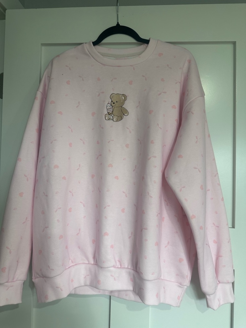HappyCampe3r Pink Teddy Bear Graphic Crewneck Sweatshirt